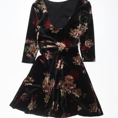 New Look Women’s Black Floral Velvet Fit & Flare Dress UK 6