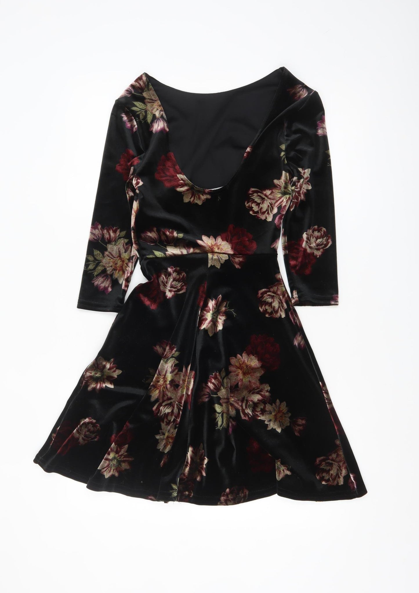 New Look Women’s Black Floral Velvet Fit & Flare Dress UK 6