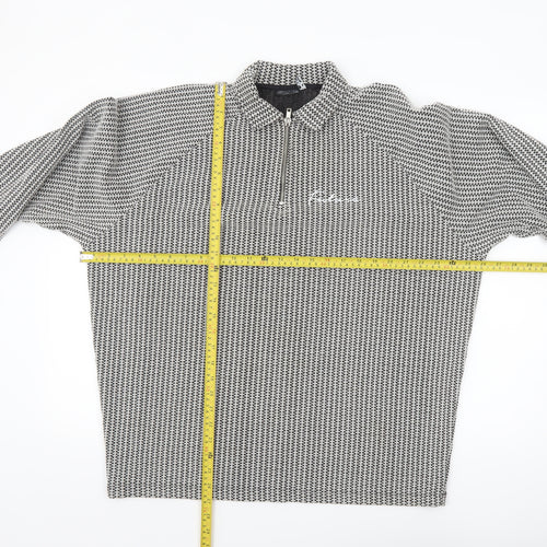 ASOS Design Men's Black Geometric Long Sleeve 1/4 Zip Polo M