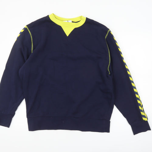Collusion Men's Blue & Yellow Crew Neck Long Sleeve Pullover Sweatshirt S