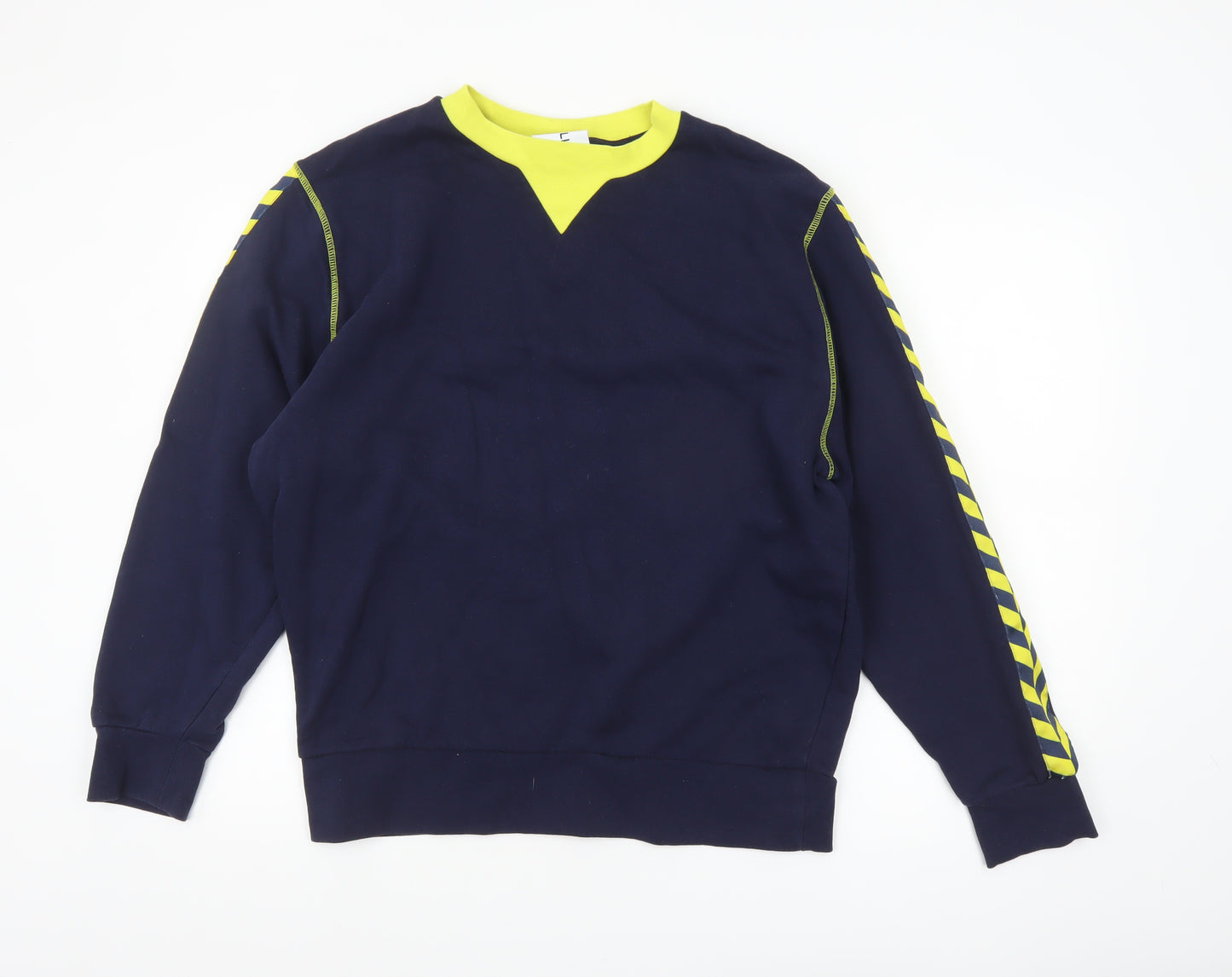 Collusion Men's Blue & Yellow Crew Neck Long Sleeve Pullover Sweatshirt S