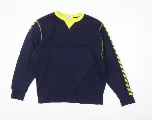 Collusion Men's Blue & Yellow Crew Neck Long Sleeve Pullover Sweatshirt S