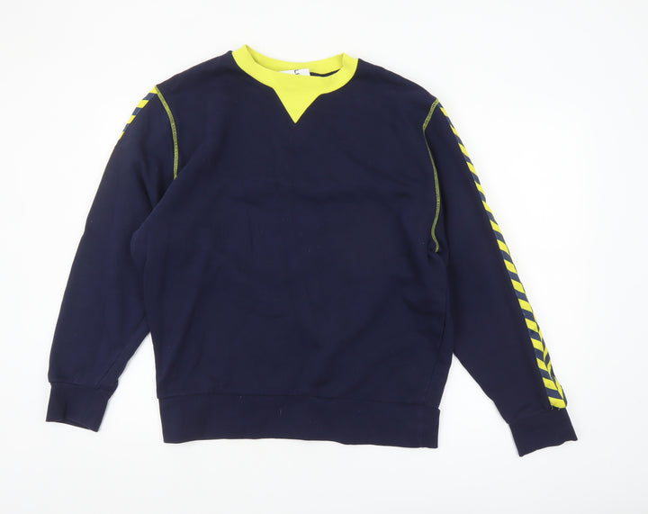 Collusion Men's Blue & Yellow Crew Neck Long Sleeve Pullover Sweatshirt S