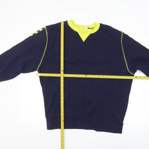 Collusion Men's Blue & Yellow Crew Neck Long Sleeve Pullover Sweatshirt S