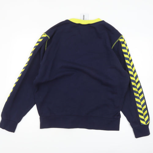 Collusion Men's Blue & Yellow Crew Neck Long Sleeve Pullover Sweatshirt S