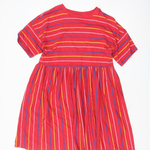 ASOS Women Red Striped Skater Dress UK 10 Short Sleeve Cotton
