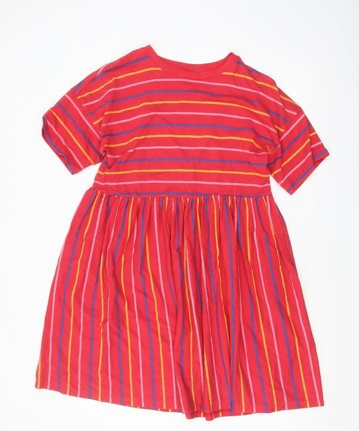 ASOS Women Red Striped Skater Dress UK 10 Short Sleeve Cotton