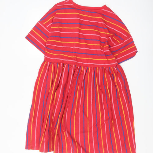 ASOS Women Red Striped Skater Dress UK 10 Short Sleeve Cotton