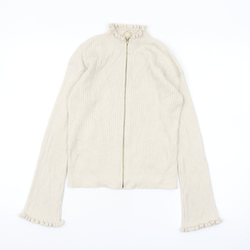 ASOS Women Beige Full Zip Ribbed Knit Jumper Size 8 High Neck