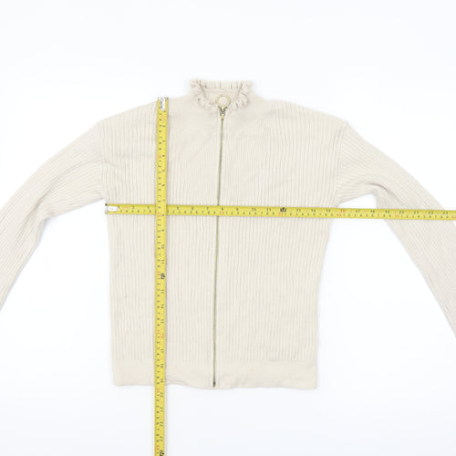 ASOS Women Beige Full Zip Ribbed Knit Jumper Size 8 High Neck