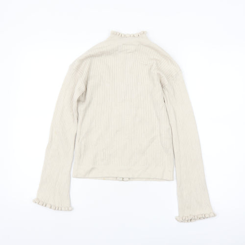 ASOS Women Beige Full Zip Ribbed Knit Jumper Size 8 High Neck