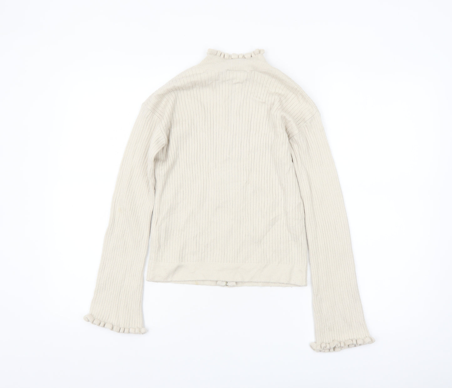 ASOS Women Beige Full Zip Ribbed Knit Jumper Size 8 High Neck