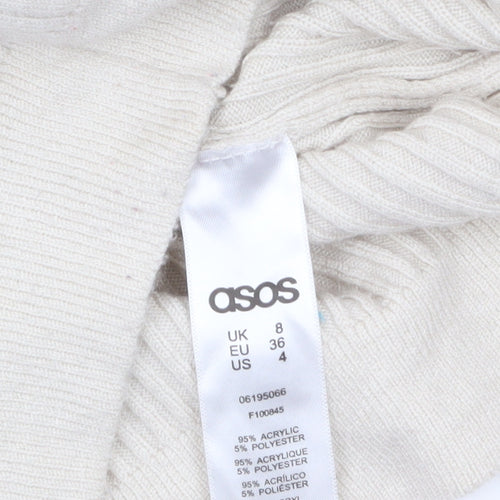 ASOS Women Beige Full Zip Ribbed Knit Jumper Size 8 High Neck