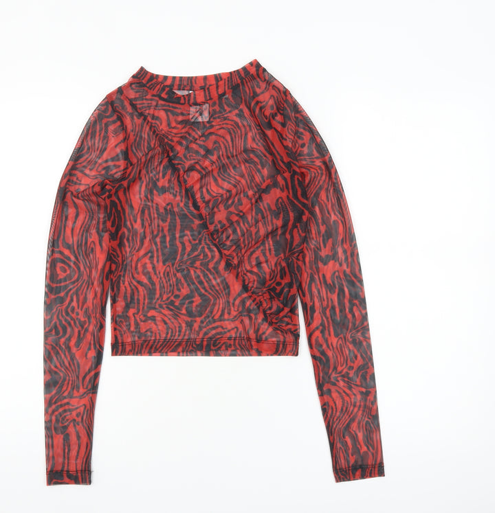 Collusion Women's Red Mesh Long Sleeve Cropped Top Size 8