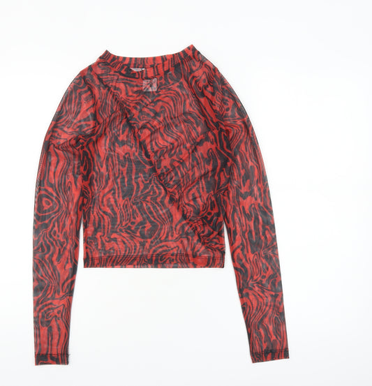Collusion Women's Red Mesh Long Sleeve Cropped Top Size 8