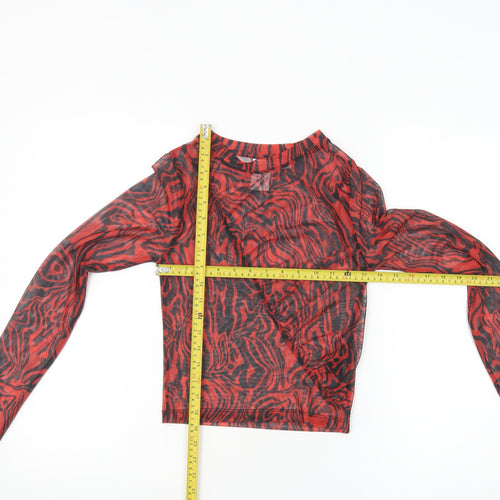 Collusion Women's Red Mesh Long Sleeve Cropped Top Size 8