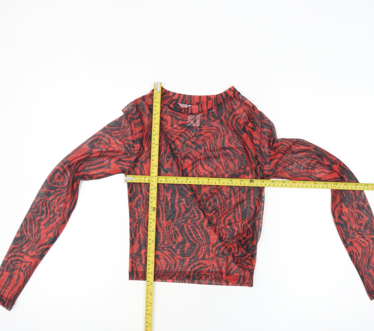 Collusion Women's Red Mesh Long Sleeve Cropped Top Size 8