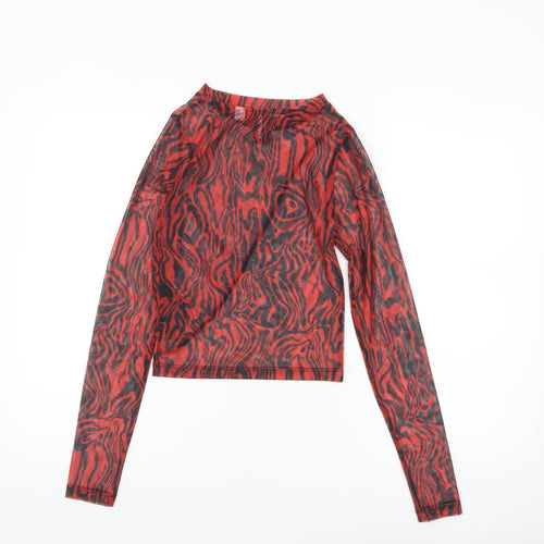 Collusion Women's Red Mesh Long Sleeve Cropped Top Size 8