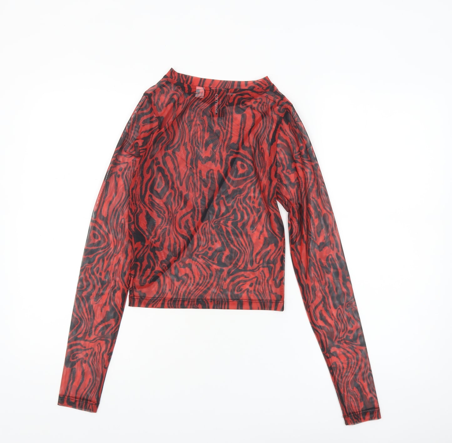 Collusion Women's Red Mesh Long Sleeve Cropped Top Size 8