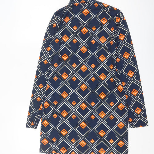 Zara Women Blue Geometric Shift Dress Size S Long Sleeve Retro Style