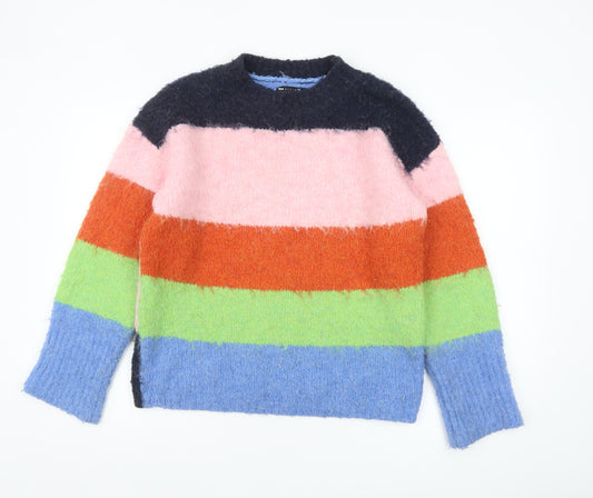 ASOS DESIGN Women Multicoloured Stripe Crew Neck Fluffy Jumper Size S