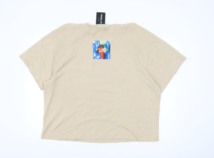 Collusion Men’s Beige Graphic Print Short Sleeve Cotton T-Shirt M