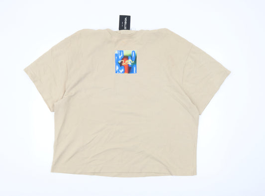 Collusion Men’s Beige Graphic Print Short Sleeve Cotton T-Shirt M