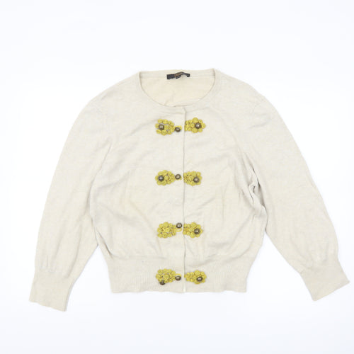 ASOS Women’s Beige Embellished Cardigan Size 14 Cotton Knit