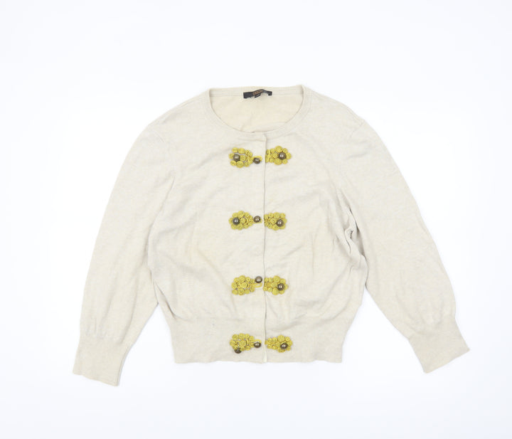 ASOS Women’s Beige Embellished Cardigan Size 14 Cotton Knit