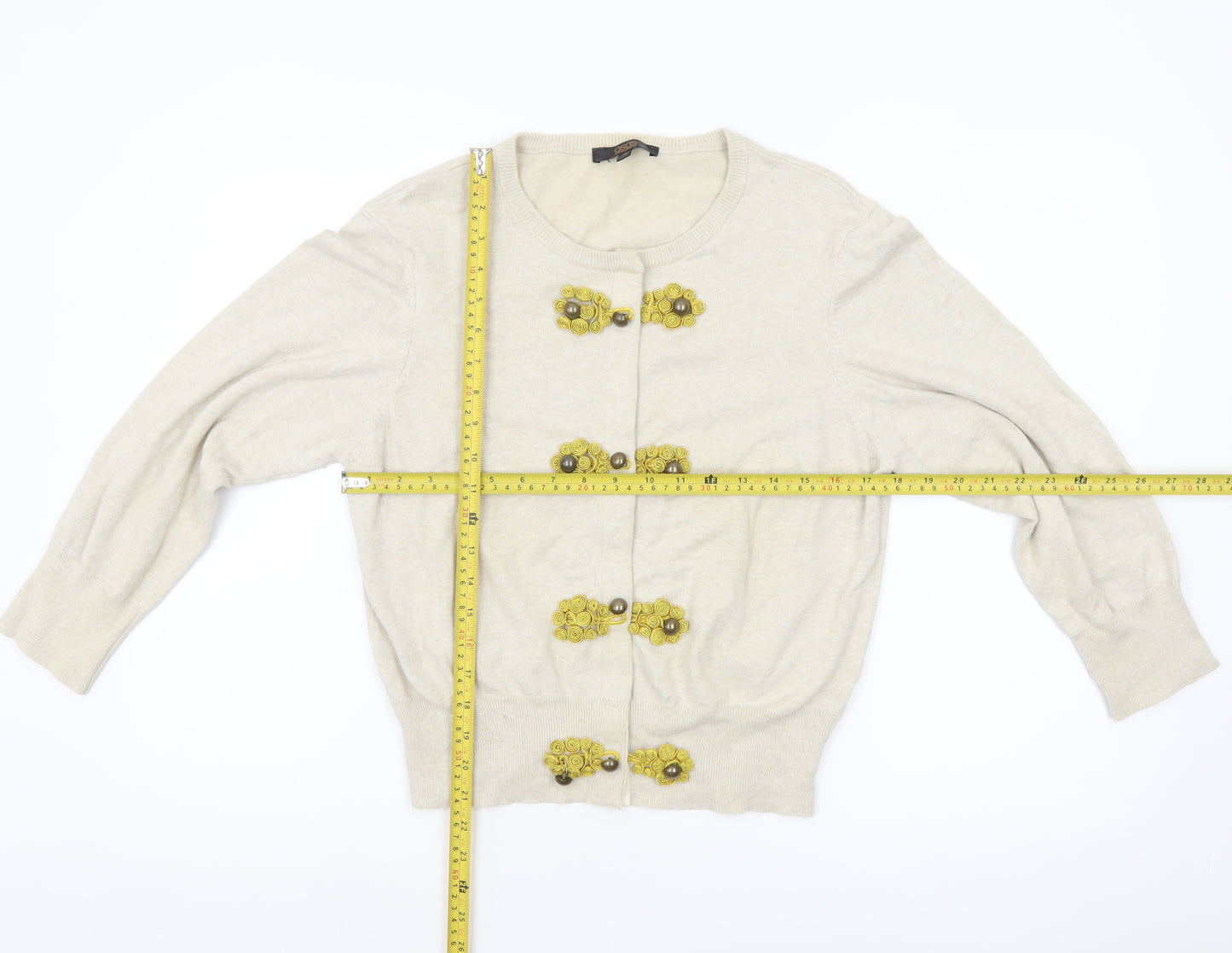 ASOS Women’s Beige Embellished Cardigan Size 14 Cotton Knit