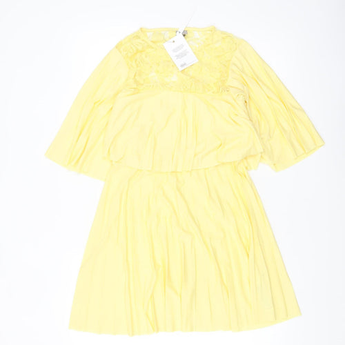 ASOS Women’s Yellow Lace Fit & Flare Dress Size 8 3/4 Sleeve