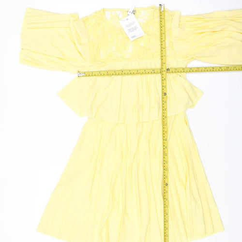 ASOS Women’s Yellow Lace Fit & Flare Dress Size 8 3/4 Sleeve