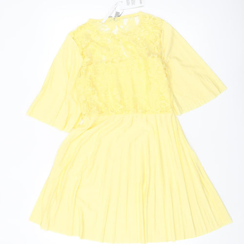 ASOS Women’s Yellow Lace Fit & Flare Dress Size 8 3/4 Sleeve