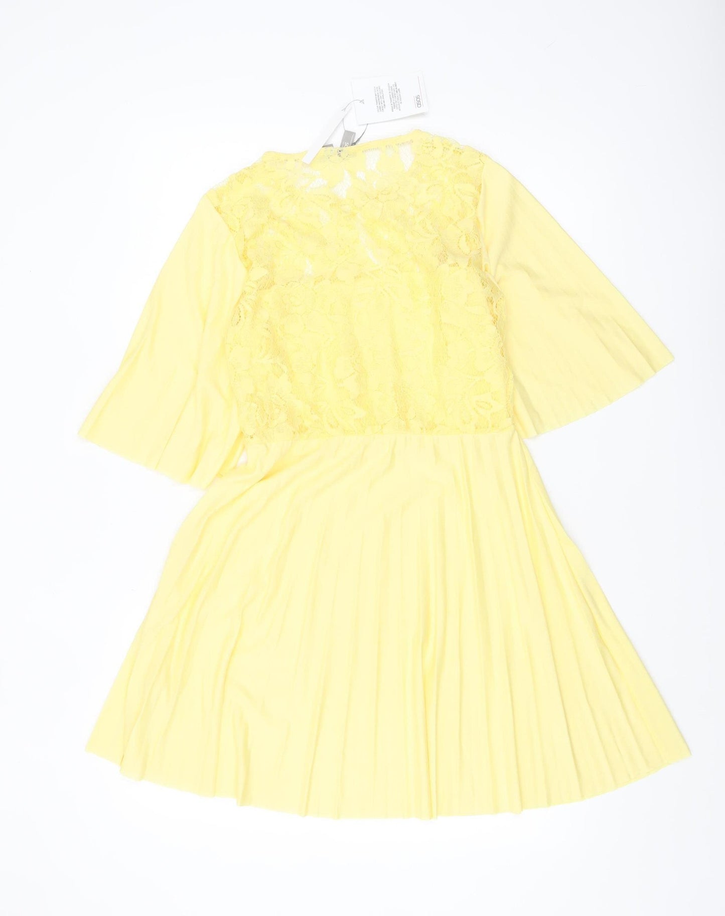 ASOS Women’s Yellow Lace Fit & Flare Dress Size 8 3/4 Sleeve