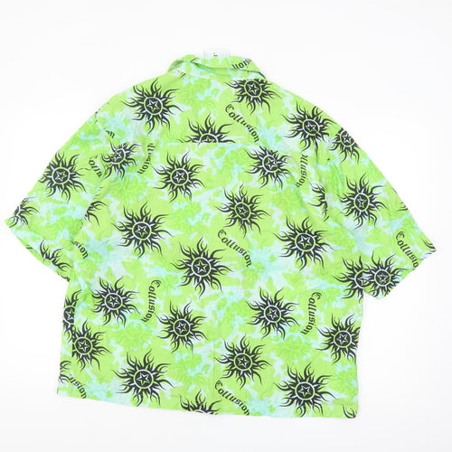 Collusion Men's Green Graphic Print Short Sleeve Button-Up Shirt Size M