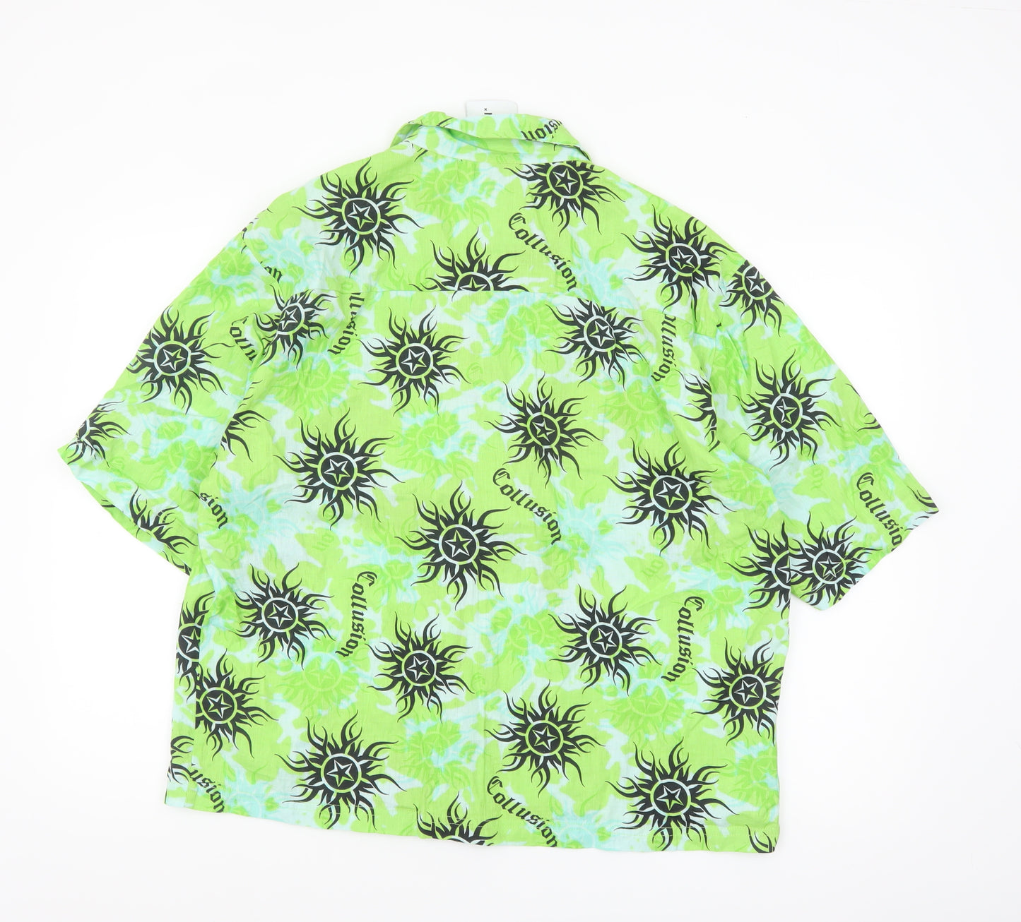Collusion Men's Green Graphic Print Short Sleeve Button-Up Shirt Size M
