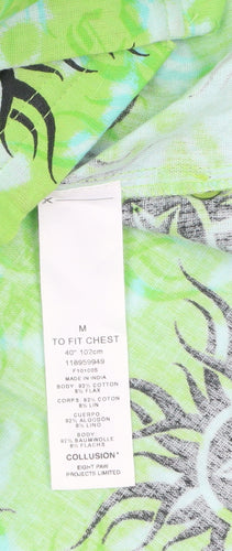 Collusion Men's Green Graphic Print Short Sleeve Button-Up Shirt Size M