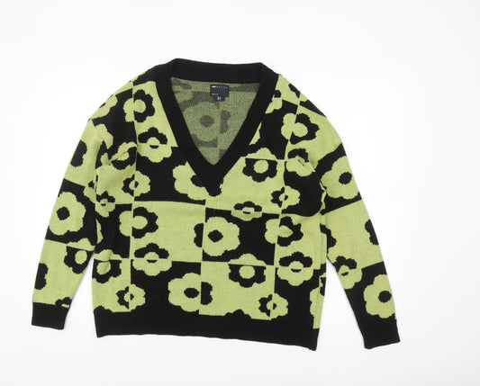 ASOS DESIGN Women’s Green Floral V-Neck Pullover Jumper Size 8