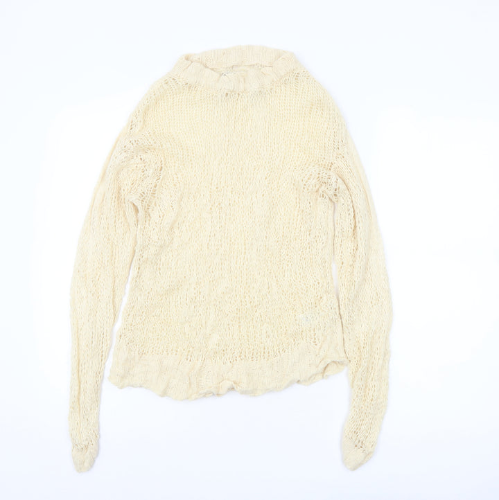 ASOS Women’s Beige Open-Knit Roll Neck Jumper Size 8