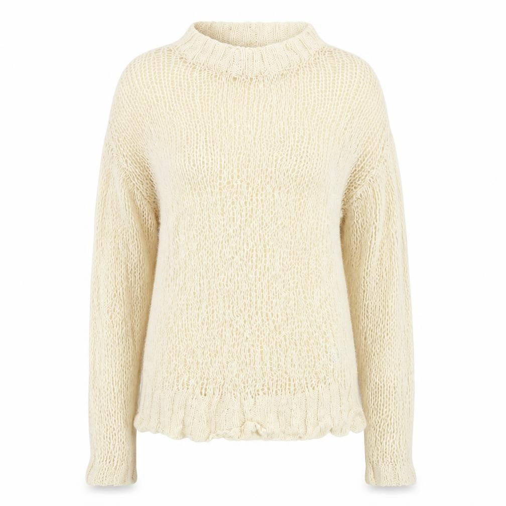 Front view of ASOS Women’s Beige Open-Knit Roll Neck Jumper, size UK 8