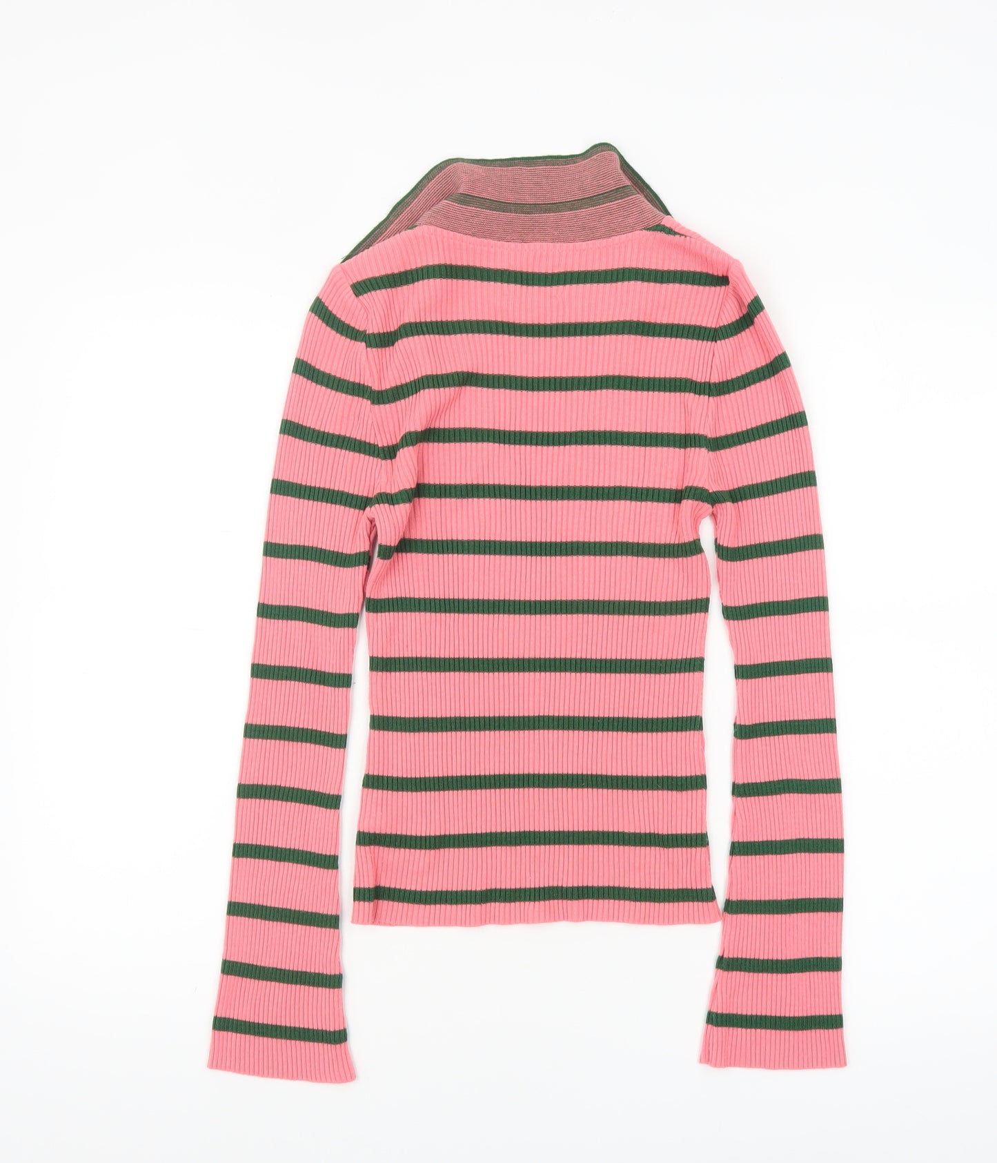 ASOS Women Pink Striped V-Neck Long Sleeve Slim Fit Jumper Size 8