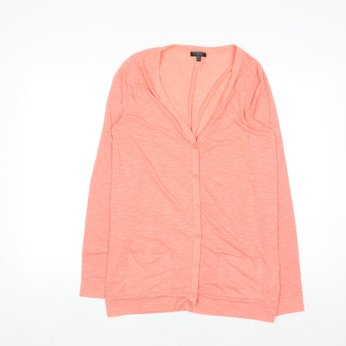 Topshop Women's Pink Cotton V-Neck Long Sleeve Cardigan Size 14