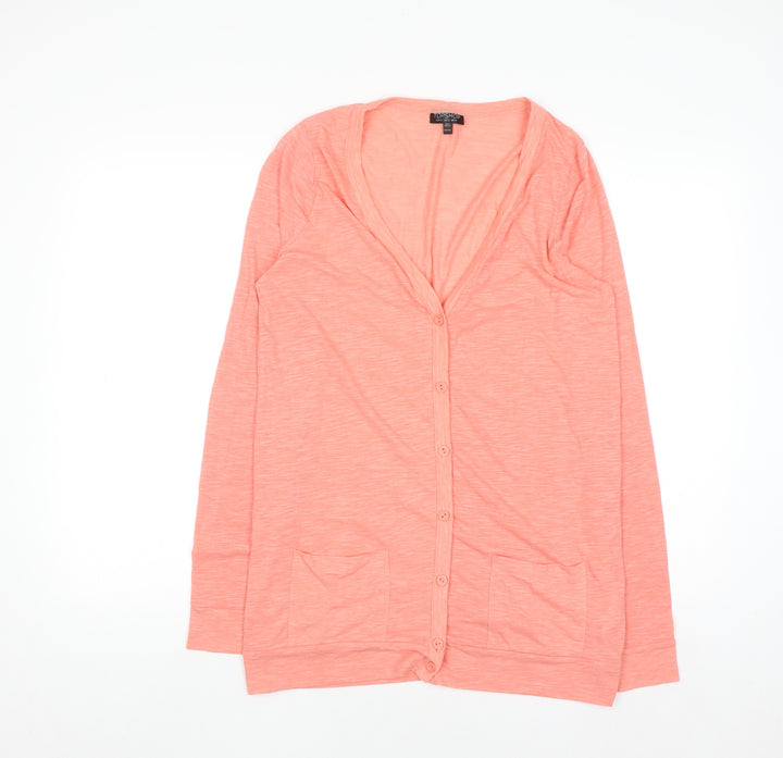 Topshop Women's Pink Cotton V-Neck Long Sleeve Cardigan Size 14