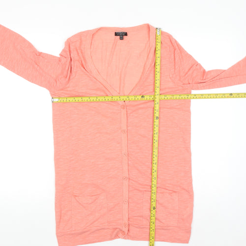 Topshop Women's Pink Cotton V-Neck Long Sleeve Cardigan Size 14