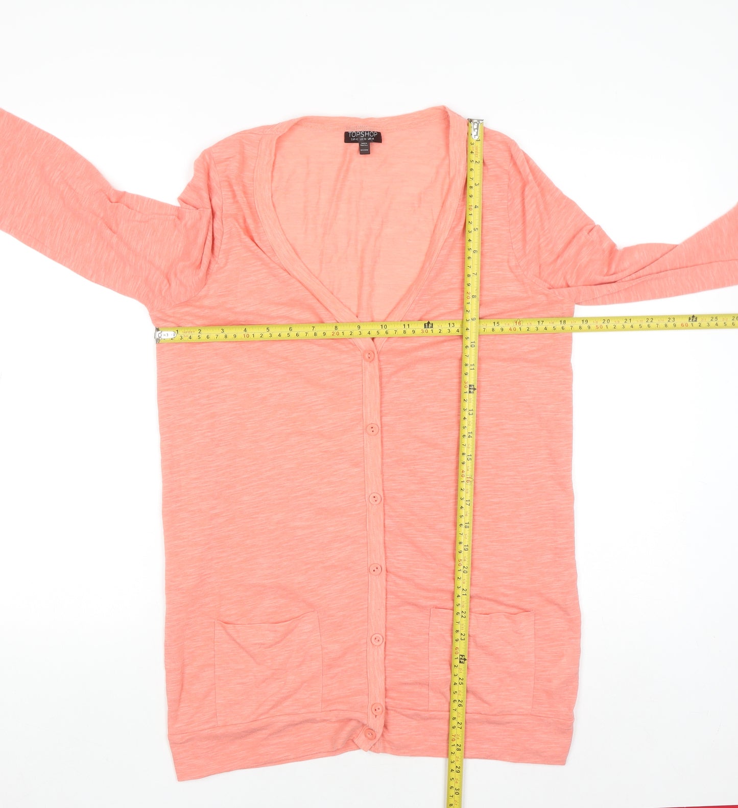 Topshop Women's Pink Cotton V-Neck Long Sleeve Cardigan Size 14