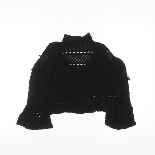 Topshop Women Black Crochet Cropped High Neck Blouse Size 10