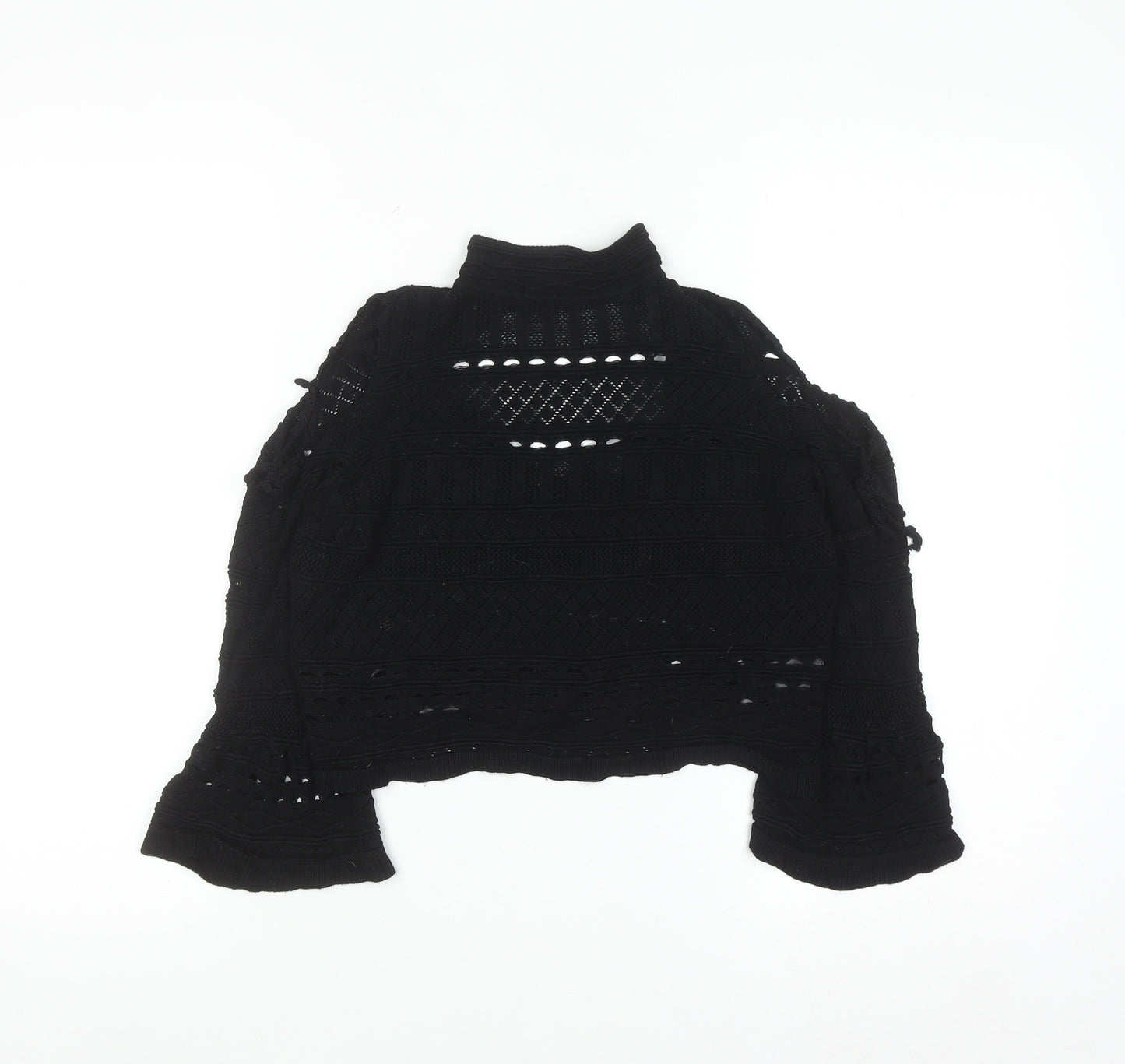 Topshop Women Black Crochet Cropped High Neck Blouse Size 10