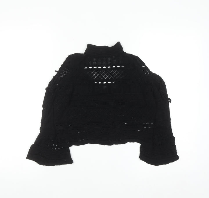 Topshop Women Black Crochet Cropped High Neck Blouse Size 10
