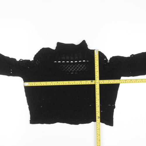Topshop Women Black Crochet Cropped High Neck Blouse Size 10