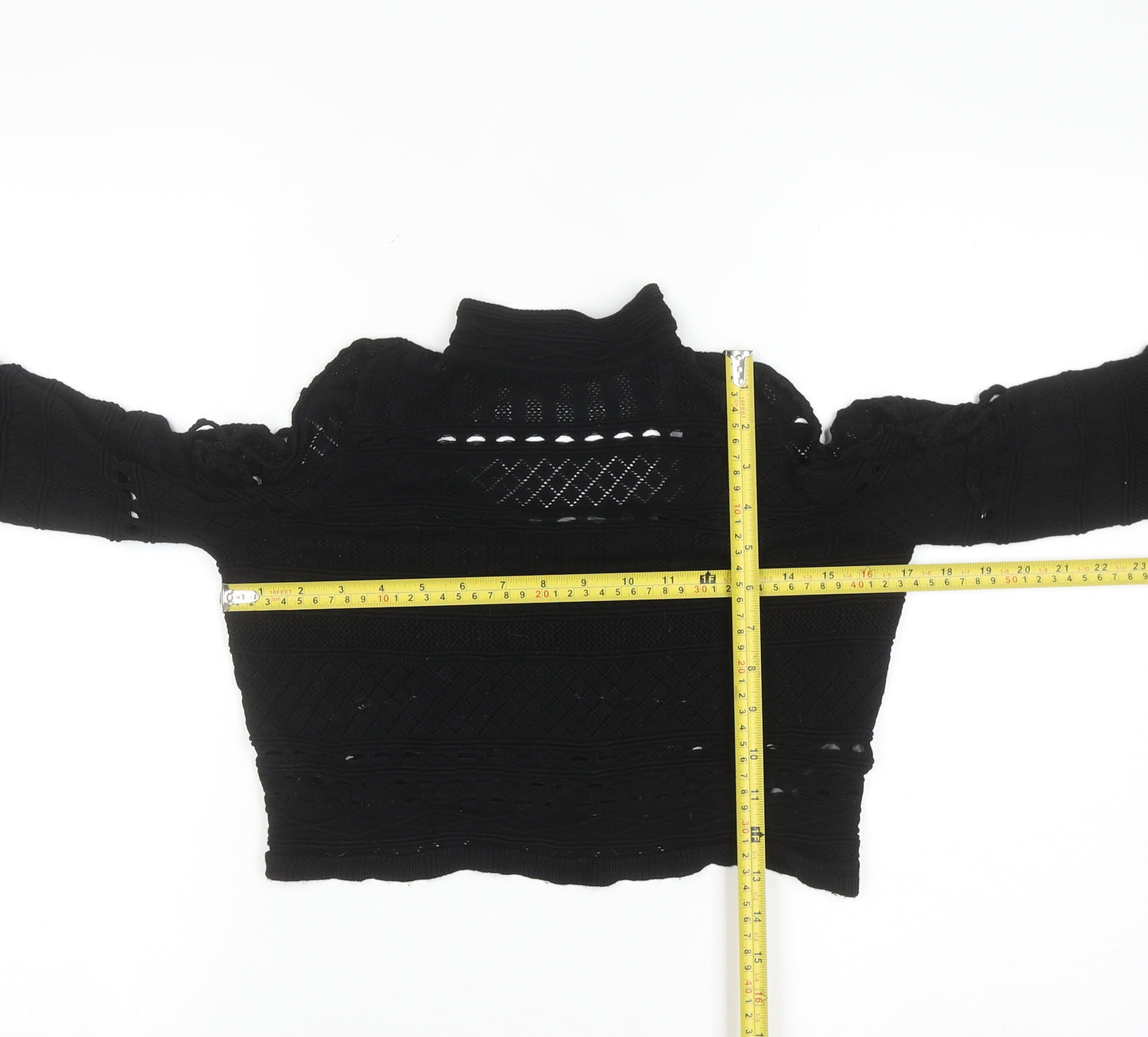 Topshop Women Black Crochet Cropped High Neck Blouse Size 10